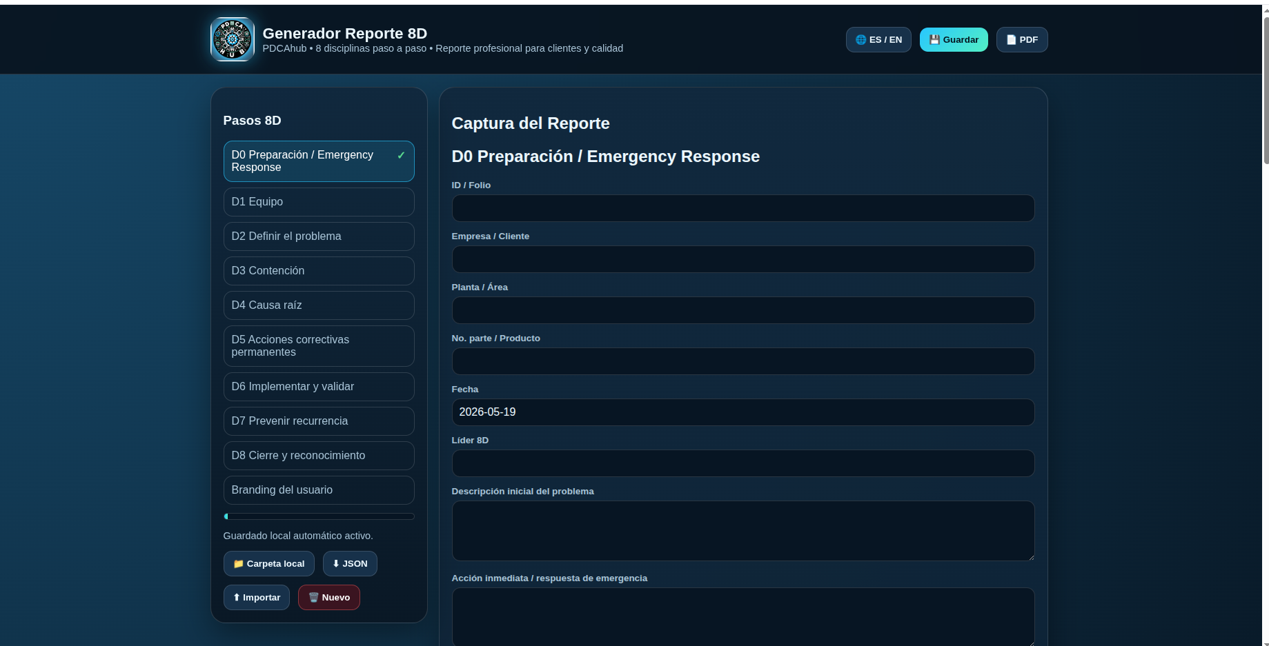 Generador de Reporte 8D - Captura 1